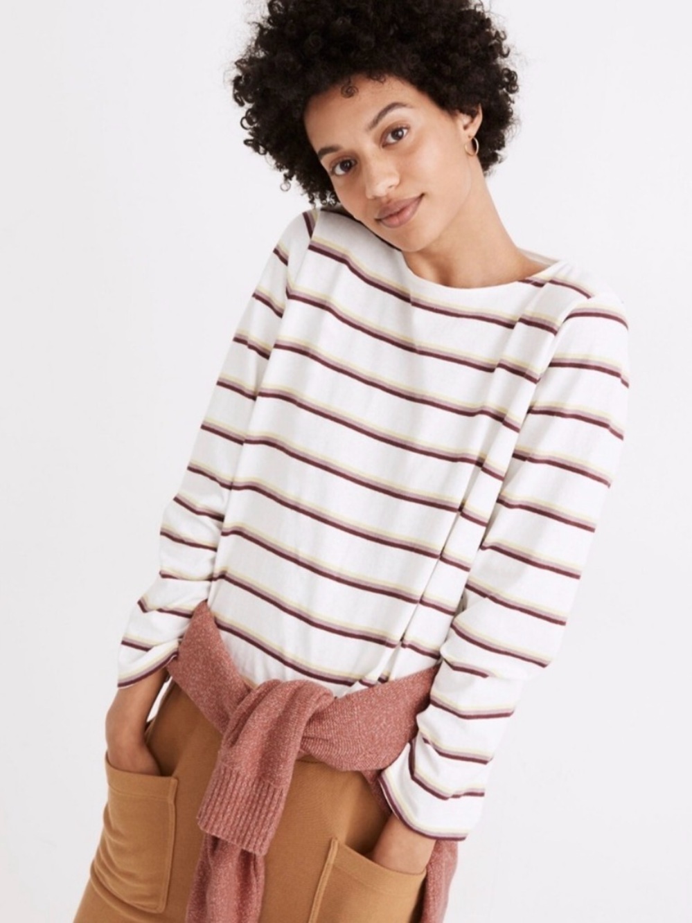 Madewell Cream Long-Sleeve Boatneck Striped Top